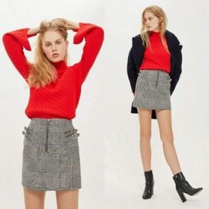 Topshop houndstooth buckle zipper front mini skirt